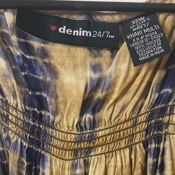 Beach Dress Cover Up Navy Khaki Beaded - Picture 3 of 11